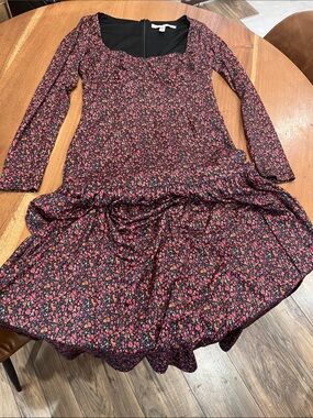 Hutch Black Floral Long-Sleeve Dress with Red & Pink Flowers